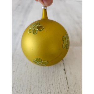 Vintage Italy gold flower ball glass ornament Xmas tree